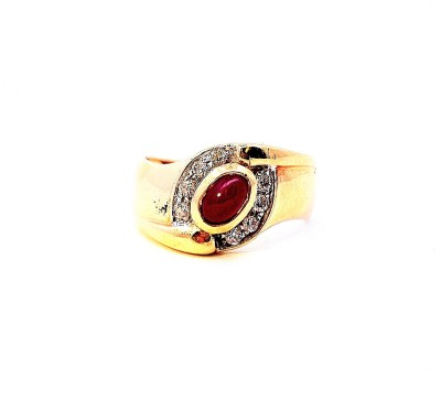 Zlatý prsten s červeným kamenem - jaspis a zirkony, vel. 55