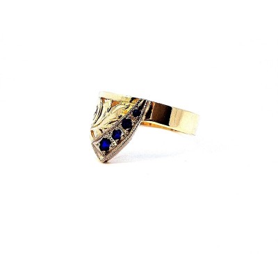 Zlatý prsten s modrými kamínky, vel. 55