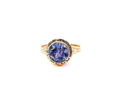 Starožitný zlatý prsten s modrým kamenem - topaz, vel. 53
