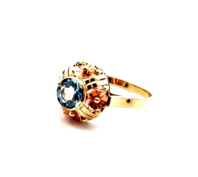 Zlatý prsten s modrým kamenem - topaz, vel. 55