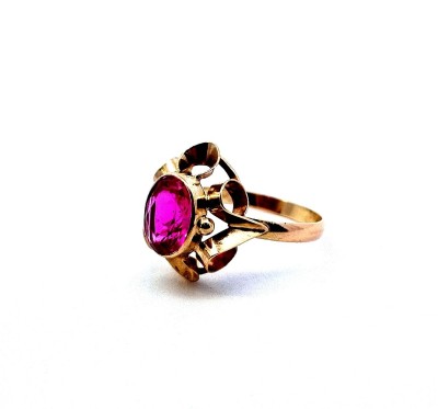 Zlatý prsten s růžovým kamenem, vel. 58