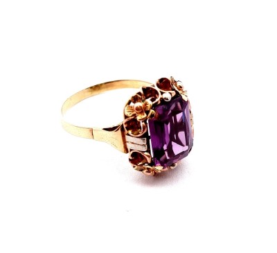 Starožitný zlatý prsten s fialovým kamenem - ametyst, vel. 62