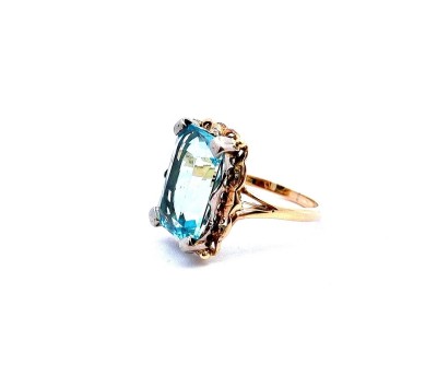 Starožitný zlatý prsten s modrým kamenem - topaz, vel. 54