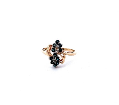 Zlatý prsten s modrozelenými kamínky, vel. 57