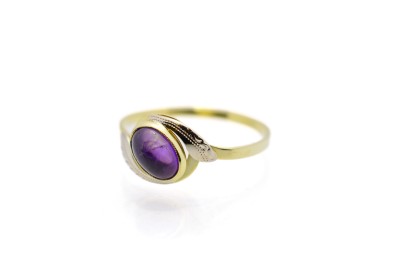 Zlatý prsten s fialovým kamenem - ametyst, vel. 55