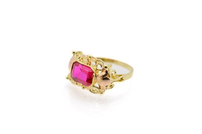 Zlatý prsten s červeným kamenem - rubín, vel. 50