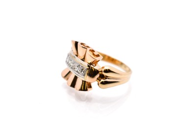 Starožitný zlatý prsten s diamanty, vel. 53
