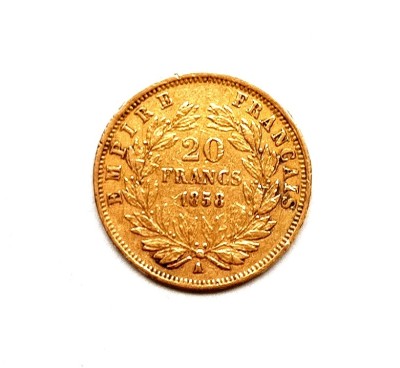 Zlatá mince 20 franků, 1858