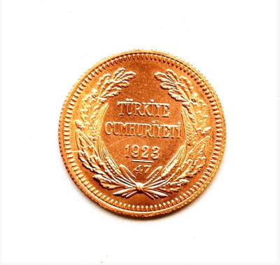 Zlatá turecká mince 50 kurusů, 1923