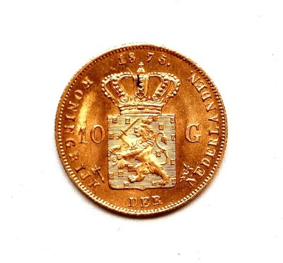 Zlatá mince 10 guldenů 1875 - Wilém III.