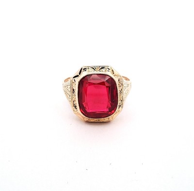 Zlatý prsten s červeným kamenem, rubín, vel. 62,5