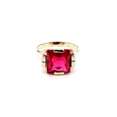 Zlatý prsten s červeným kamenem, rubín, vel. 58