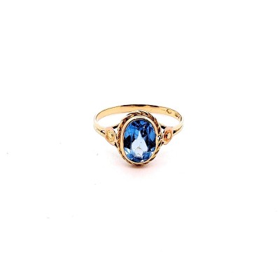Starožitný zlatý prsten s modrým kamenem - akvamarín, vel. 52