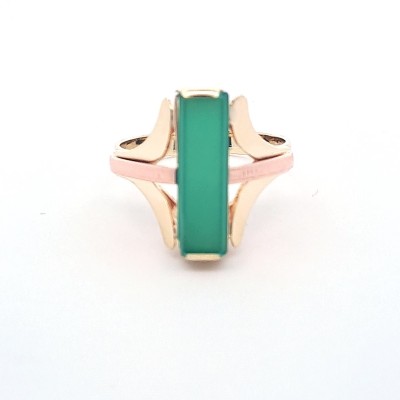 Zlatý prsten se zeleným kamenem - chryzopras, vel. 55