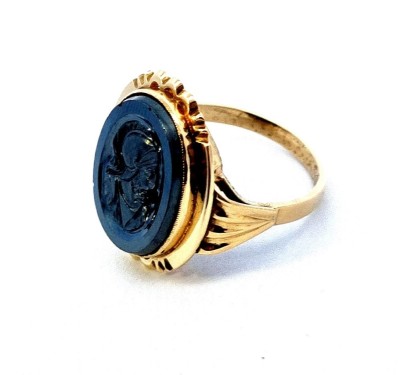 Starožitný zlatý prsten s hematitem, vel. 62