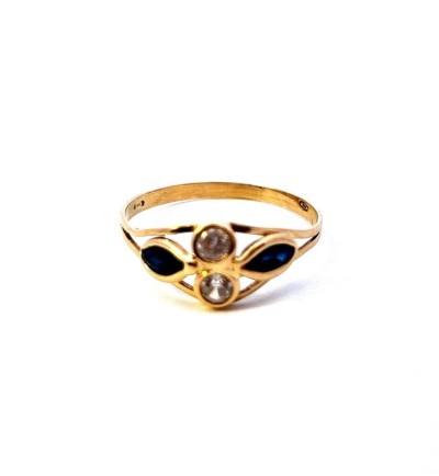 Zlatý prsten s modrými kamínky a zirkony, vel. 54