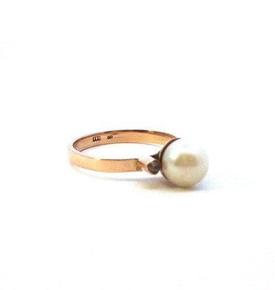 Starožitný zlatý prsten s perlou a zirkony, vel. 55