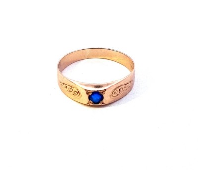 Starožitný zlatý prsten s modrým kamínkem, Rakousko-Uhersko, vel.56