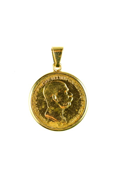 Zlatý přívěs s mincí Franz Josef I., 1909, rakouská ražba