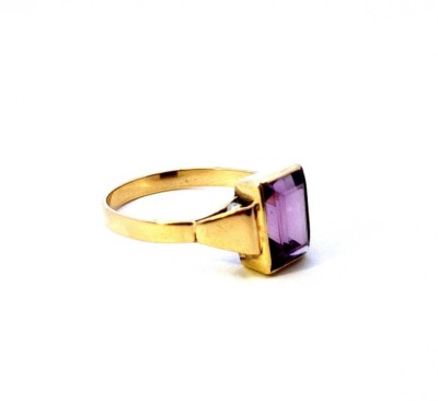 Zlatý prsten s fialovým kamenem, ametyst, vel. 62