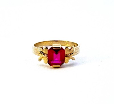 Starožitný zlatý prsten s červeným kamenem, rubín, vel. 53