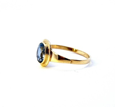 Zlatý prsten s modrým kamínkem, akvamarín, vel. 55