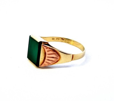 Pánský zlatý prsten se zeleným kamenem, chryzopras, vel. 68