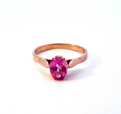 Zlatý prsten s růžovým kamenem, rubín, vel. 60