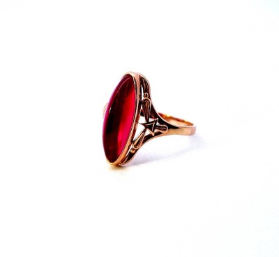Zlatý prsten s červeným kamenem, rubín, vel. 56