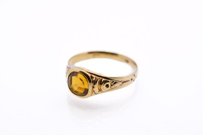 Starožitný zlatý prsten s citrínem, Rakousko-Uhersko, vel. 58