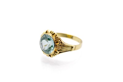 Starožitný zlatý prsten s modro-zeleným kamenem, první republika, vel. 54