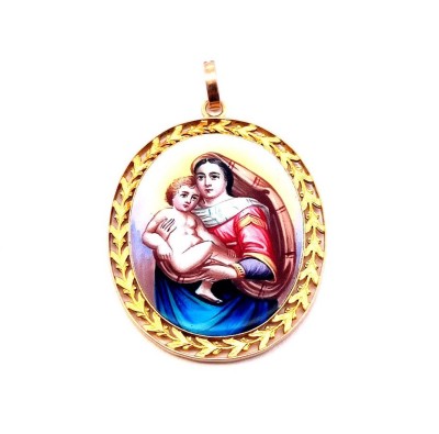 Starožitný zlatý medailonek s Marií a Ježíškem