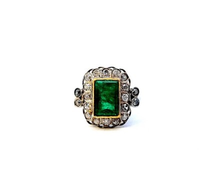 Art deco prsten s diamanty a smaragdem, vel. 56