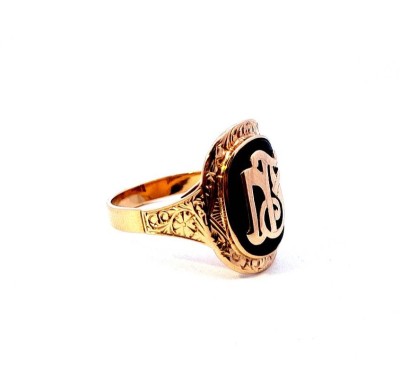 Starožitný zlatý pánský prsten s onyxem, vel. 64