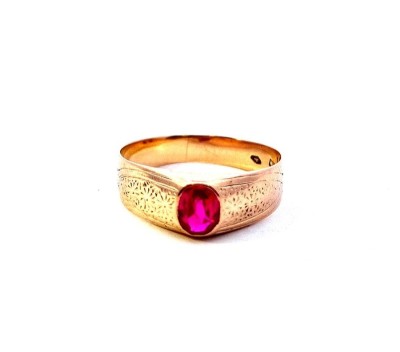 Starožitný zlatý prsten s rubínem, Rakousko-Uhersko, vel. 56