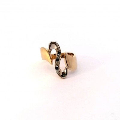 Zlatý prsten s zirkony a safíry, vel. 60