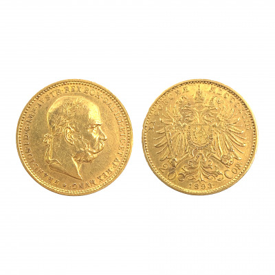 Zlatá dvacetikoruna 1893 Franz Josef I.