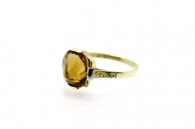 Starožitný zlatý prsten s citrínem, první republika, vel. 61