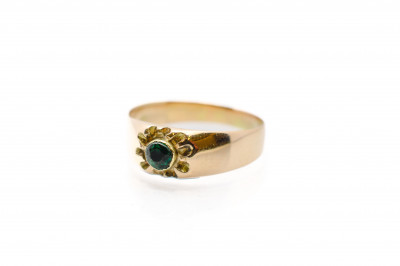 Starožitný zlatý prsten se zeleným kamenem, Rakousko-Uhersko, Vel 58