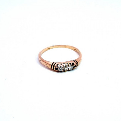 Starožitný zlatý prsten s brilianty a rytinou, vel. 53