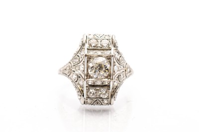 Platinový prsten s diamanty - Art deco, vel. 52
