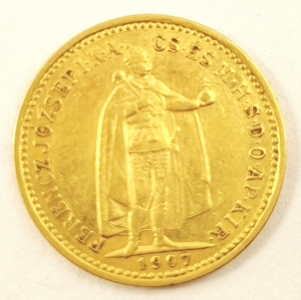 6.  Zlatá mince, 10 koruna Franz Josef I. 1907, uherská ražba