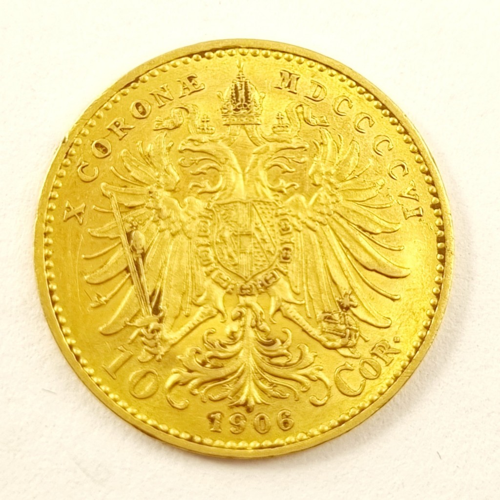 8. Zlatá mince, 10 koruna František Josef I. 1906, uherská ražba