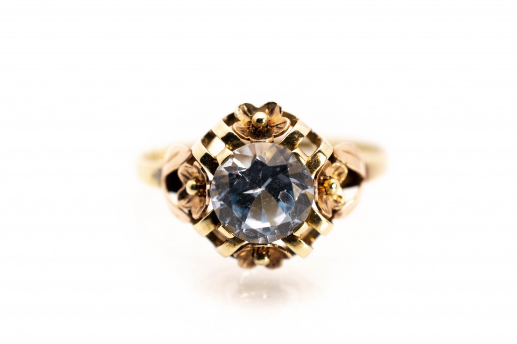 Zlatý prsten s modrým kamenem, vel. 58